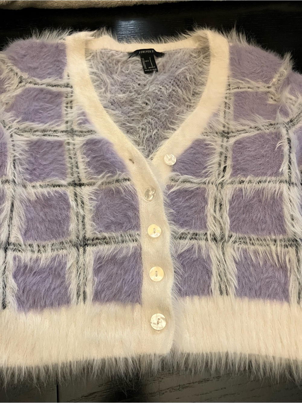 Forever 21 Lavender & Cream Fuzzy Button-Front Cardigan